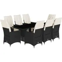 vidaXL Salon de jardin 9 pièces avec coussins noir poly rotin