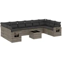vidaXL Ensemble de salon de jardin 11 pièces avec coussins Gris Poly rotin