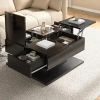 Merax Table basse avec finition brillante et éclairage LED contrôlable via une application, table d'appoint avec plateau relevable, table de salon avec 2 tiroirs et un couvercle rabattable, noire