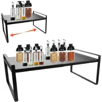 Merkloos Étagère d'organisation extensible pour cuisine, avec 2 niveaux, de couleur noire