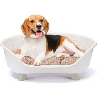 Merkloos Lit pour chien ou chat, blanc, avec coussin en coton, dimensions : 70,5 x 52 x 28,5 cm