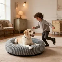 Merkloos Elzusha - Lit pour chiens et chats de petite taille, en forme de beignet, lavable