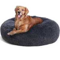 Merkloos Lit orthopédique pour chien, forme ronde - Panier pour chat en forme de donut, lavable - Diamètre : 100 cm, couleur gris foncé