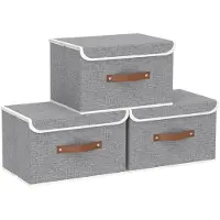 Merkloos 3 boîtes de rangement avec couvercle, boîtes pliables en tissu