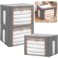 Merkloos 3 sacs de rangement avec armature métallique - Boîtes de rangement pour vêtements empilables, d'une capacité de 66 litres