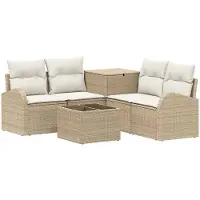 Syfax Ensemble de canapé 6 pièces. Couleur : beige et crème. Matériaux : résine tressée et acier