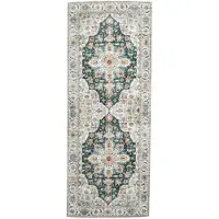 FRAAI Tapis de couloir lavable | Domingo Mandala Vert Foncé | 80x200cm | Turquoise | Tapis de couloir | Tapis