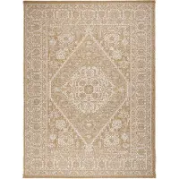 FRAAI Tapis d'extérieur en jute | Daisy Medallion Blanc | 160x230cm | Marron | Rectangulaire | Tapis d'extérieur