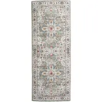 FRAAI Tapis de couloir lavable | Domingo Mandala Vert Olive | 80x250cm | Vert | Tapis de couloir | Tapis