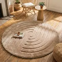 FRAAI Tapis rond à poils longs | Carvy Curves Taupe | Ø 200cm | Taupe | Rond | Tapis
