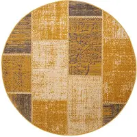 FRAAI Tapis patchwork rond | Spring Jaune Ocre/Taupe | Ø 200cm | Jaune | Polypropylène | Rond