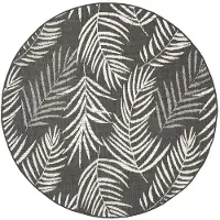 FRAAI Tapis d'extérieur rond | Malta Leaves Noir | Ø 120cm | Noir | Rond | Tapis d'extérieur