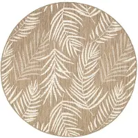 De Onlinewinkelier b.v. Tapis d'extérieur rond | Malta Leaves Naturel | Ø 100cm | Crème | Rond | Tapis d'extérieur