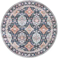 FRAAI Tapis rond vintage | Imagine Oriental Bleu | Ø 100cm | Bleu | Polyester | Rond