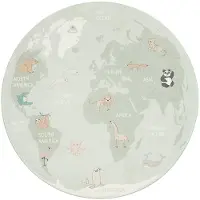 Little Olly Tapis enfant rond | Globe Menthe | Ø 100cm | Bleu | Rond | Tapis enfants