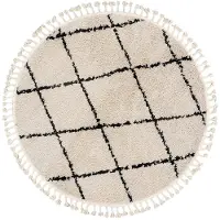 FRAAI Tapis rond à poils longs | Grand Lines Weave Crème/Noir | Ø 100cm | Crème | Rond | Tapis