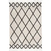 FRAAI Tapis à poils longs | Grand Diamond Weave Crème/Noir | 230x330cm | Crème | Rectangulaire | Tapis