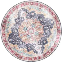 FRAAI Tapis rond vintage | Azara Bleu/Rouge | Ø 120cm | Bleu | Rond | Tapis