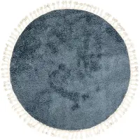 NATURL. Tapis rond à poils longs | Lofty Fringe Bleu | Ø 100cm | Bleu | Polypropylène | Rond
