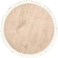 NATURL. Tapis rond à poils longs | Lofty Fringe Beige | Ø 200cm | Crème | Polypropylène | Rond