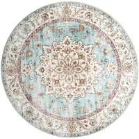 FRAAI Tapis d'extérieur rond vintage | Santo Medallion Bleu Clair | Ø 100cm | Bleu | Rond | Tapis d'extérieur