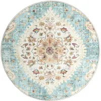 FRAAI Tapis d'extérieur rond vintage | Santo Mandala Bleu Clair | Ø 120cm | Bleu | Rond | Tapis d'extérieur