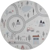 Little Olly Tapis de jeu rond voiture | Rocky Ride Blanc | Ø 120cm | Blanc | Rond | Tapis enfants