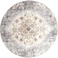 FRAAI Tapis d'extérieur rond vintage | Santo Mandala Bleu/Gris | Ø 230cm | Gris | Rond | Tapis d'extérieur