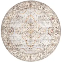 FRAAI Tapis d'extérieur rond vintage | Santo Flora Gris Clair | Ø 100cm | Gris | Rond | Tapis d'extérieur
