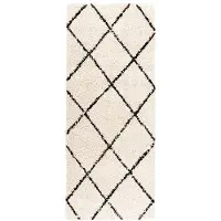 FRAAI Tapis de couloir à poils longs | Grand Lines Crème/Noir | 80x300cm | Noir | Polypropylène | Tapis de couloir