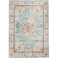 FRAAI Tapis d'extérieur vintage | Santo Medallion Bleu Clair | 200x290cm | Bleu | Rectangulaire | Tapis d'extérieur