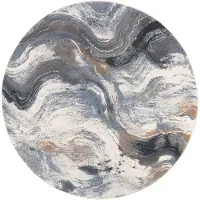 Studio Clarice Tapis rond abstrait | Xavier Wave Bleu/Gris | Ø 240cm | Gris | Rond | Tapis
