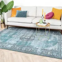 FRAAI Tapis vintage | Estate Medallion Bleu/Vert | 80x150cm | Turquoise | Rectangulaire | Tapis