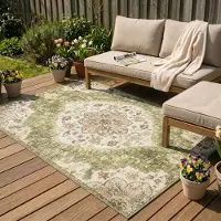 FRAAI Tapis d'extérieur vintage | Santo Mandala Vert | 160x230cm | Vert | Rectangulaire | Tapis d'extérieur