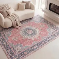 FRAAI Tapis vintage | Lily Medallion Rouge/Rose | 80x150cm | Rouge | Rectangulaire | Tapis