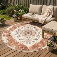 FRAAI Tapis d'extérieur rond vintage | Santo Mandala terra | Ø 230cm | Terracotta | Rond | Tapis d'extérieur