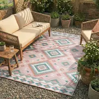FRAAI Tapis d'extérieur bohème | Vedra Aztec Rose | 120x170cm | Rose | Rectangulaire | Tapis d'extérieur