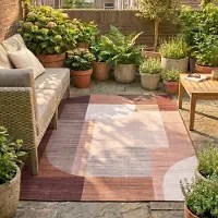 FRAAI Tapis d'extérieur abstrait | Groovy Shapes Crème/Terracotta | 120x170cm | Crème | Rectangulaire | Tapis d'extérieur