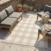 FRAAI Tapis d'intérieur et d'extérieur | Ranch Checkerboard Beige | 120x170cm | Crème | Rectangulaire | Tapis