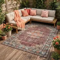 FRAAI Tapis d'intérieur et d'extérieur | kairo Medallion Bordeaux | 80x150cm | Rouge | Rectangulaire | Tapis