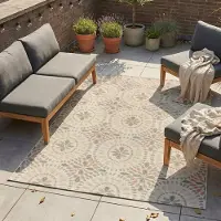 FRAAI Tapis d'intérieur et d'extérieur | Ranch Mandala Beige | 120x170cm | Crème | Rectangulaire | Tapis