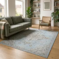 FRAAI Tapis oriental | Leyla Medallion Bleu Clair | 80x150cm | Bleu | Rectangulaire | Tapis