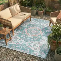 FRAAI Tapis d'extérieur bohème | Vedra Medallion Bleu | 80x150cm | Bleu | Rectangulaire | Tapis d'extérieur