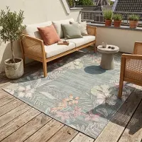 FRAAI Tapis d’extérieur à fleurs | Poppy Vert Olive | 140x200cm | Vert | Rectangulaire | Tapis