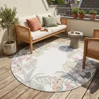 FRAAI Tapis d'extérieur rond à fleurs | Poppy Crème | Ø 120cm | Crème | Rond | Tapis d'extérieur