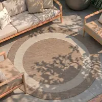 FRAAI Tapis d'intérieur et d'extérieur rond | Sierra Border Beige/Crème | Ø 80cm | Beige | Rond | Tapis