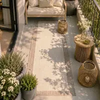 FRAAI Tapis de balcon | Sierra Border Crème/Beige | 80x300cm | Crème | Tapis de couloir | Tapis