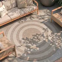 FRAAI Tapis d'intérieur et d'extérieur rond | Sierra Frame Beige/Crème | Ø 200cm | Beige | Rond | Tapis