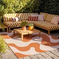 FRAAI Tapis d'extérieur | Summer Swirl Terracotta | 80x150cm | Terracotta | Rectangulaire | Tapis d'extérieur