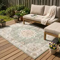 FRAAI Tapis d'extérieur vintage | Médaillon Santo Vert Olive | 160x230cm | Vert | Rectangulaire | Tapis d'extérieur